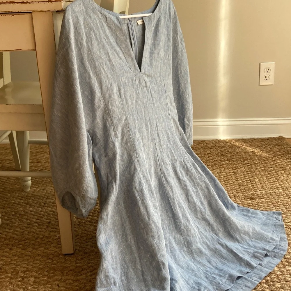 New w Tag: Madewell Splitneck Linen Dress with Pockets. Size 12 - Picture 4 of 13